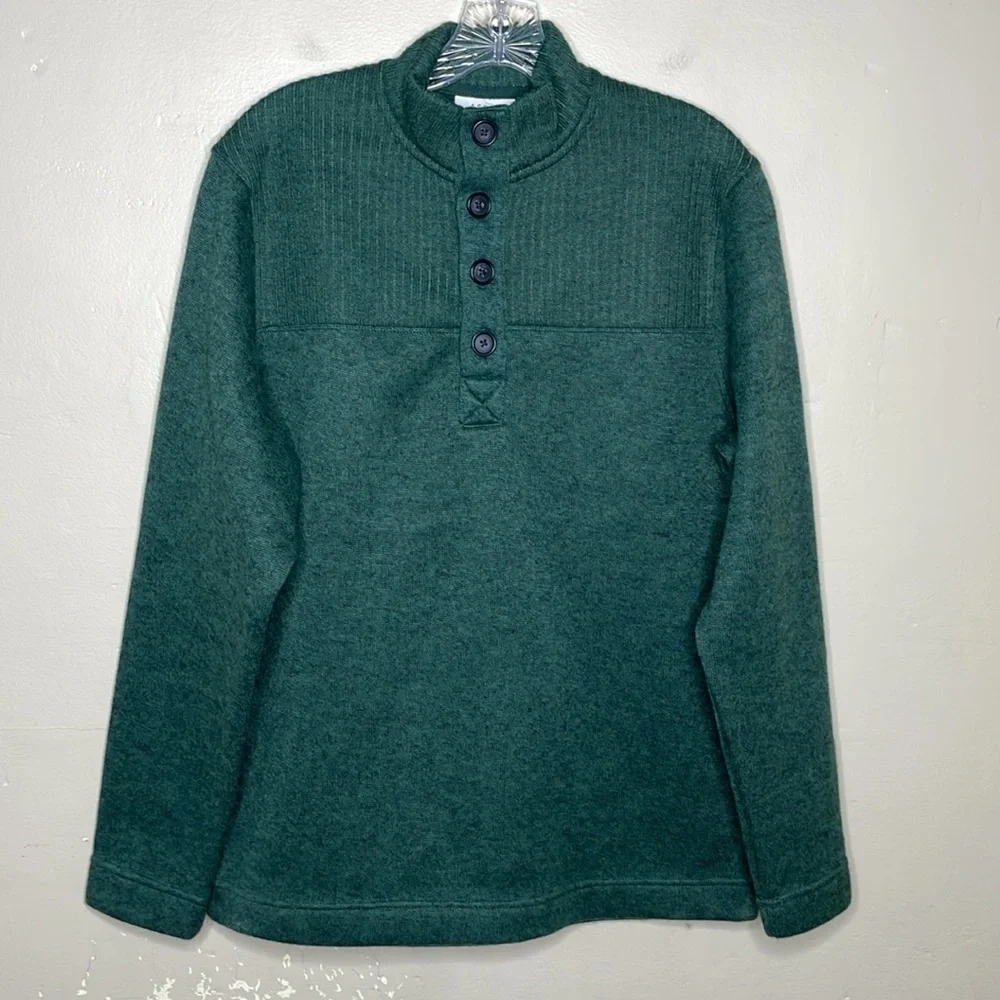 ASPEN Sweater Green Quarter Button Ski Outdoorsman Mock Neck Grandpa Preppy Med